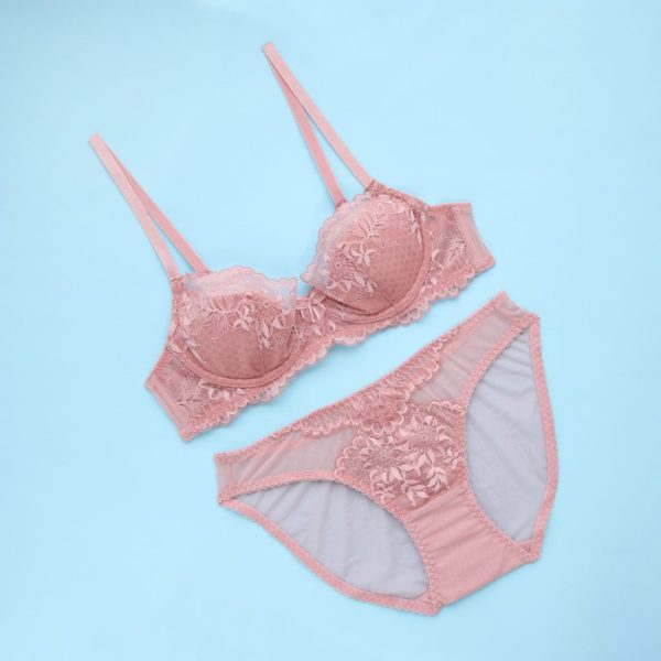 Valene Love Birds Wired Lacy Bra Set-Rose Pink (BRA & Panty) - Image 2